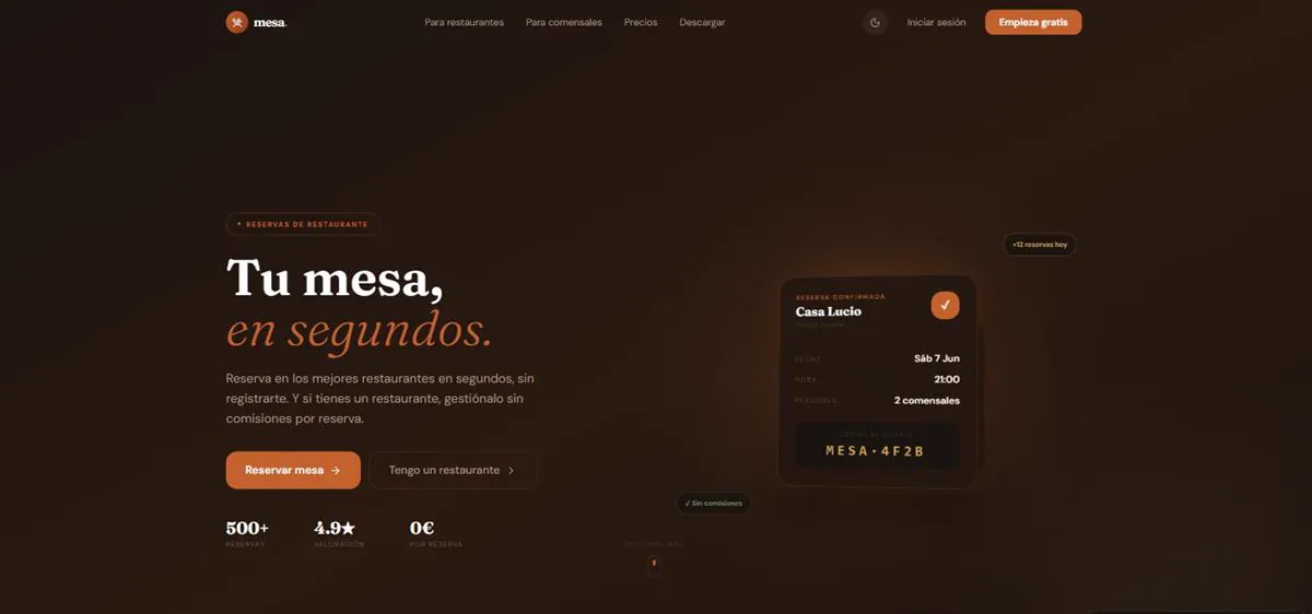 Página de inicio de la plataforma mesa.